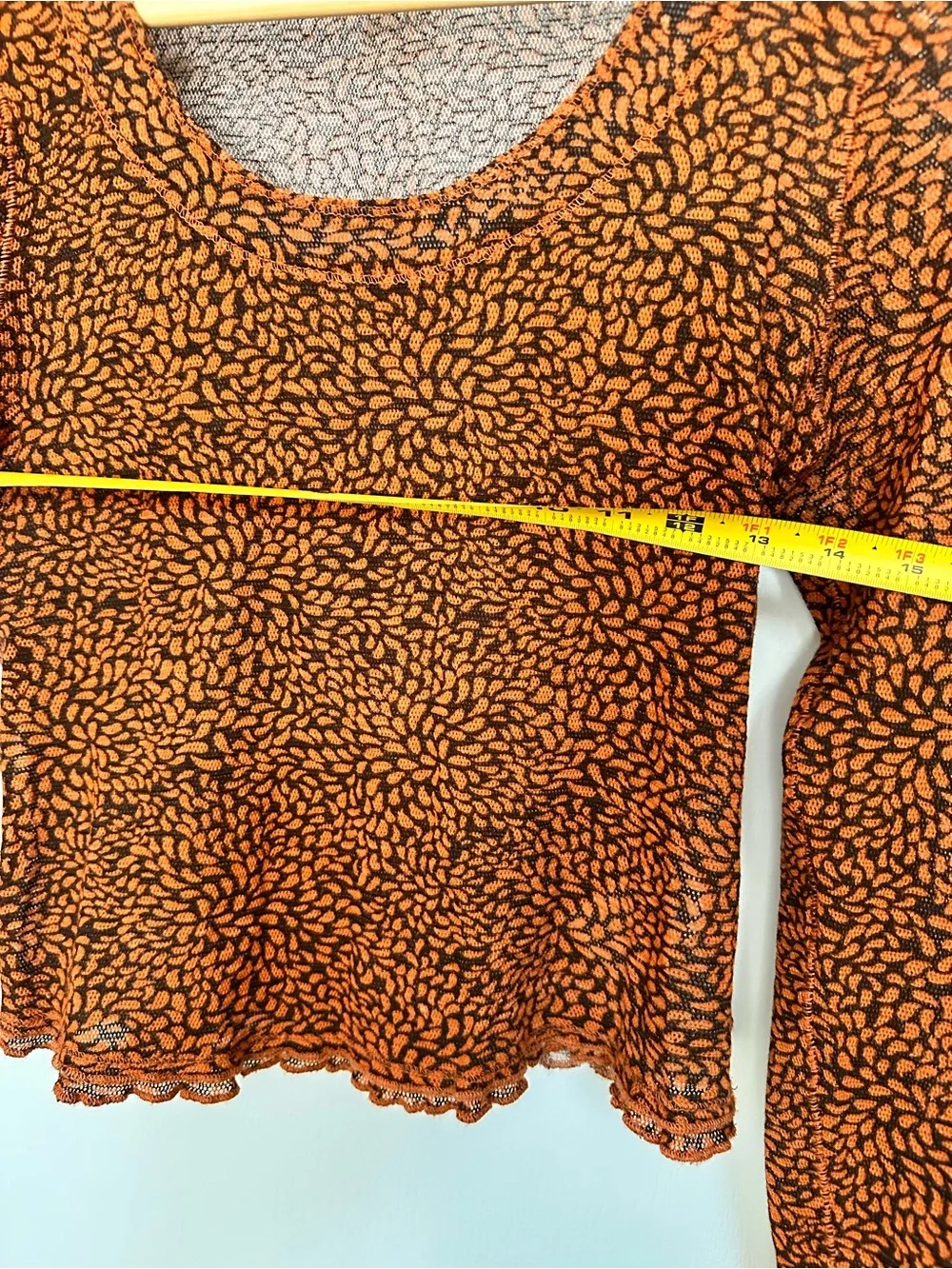 Free People Rust and Black Floral-Print Long Sleeve Crop Top